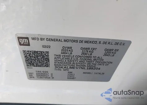 2022 GMC Terrain Fwd Sle from USA, damaged, VIN 3GKALMEV7NL189204